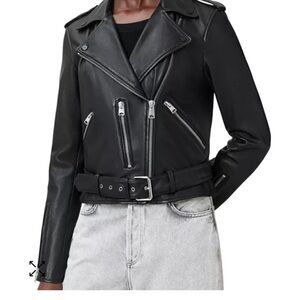 All Saints Black Leather Biker Jacket Asymmetrical Design